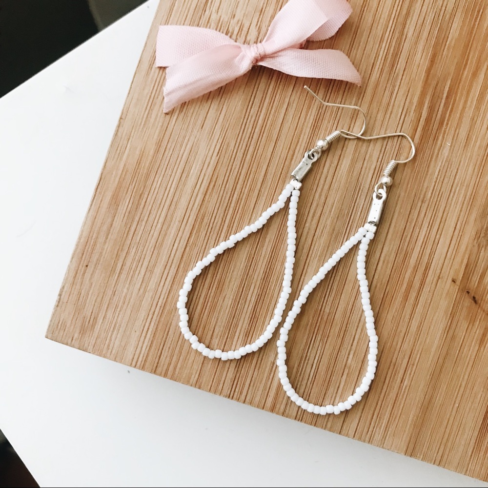 White Beaded Earrings